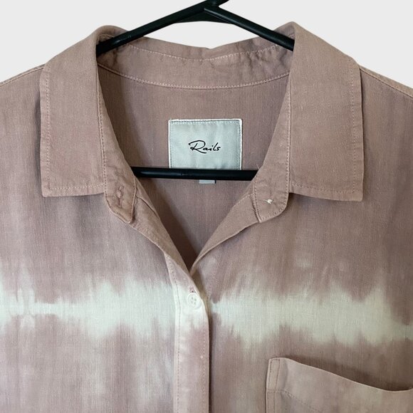 Rails Ingrid Raw-Hem Shirt Women's Medium Pink & White Tie-Dye Button-Up L/S - Picture 5 of 13